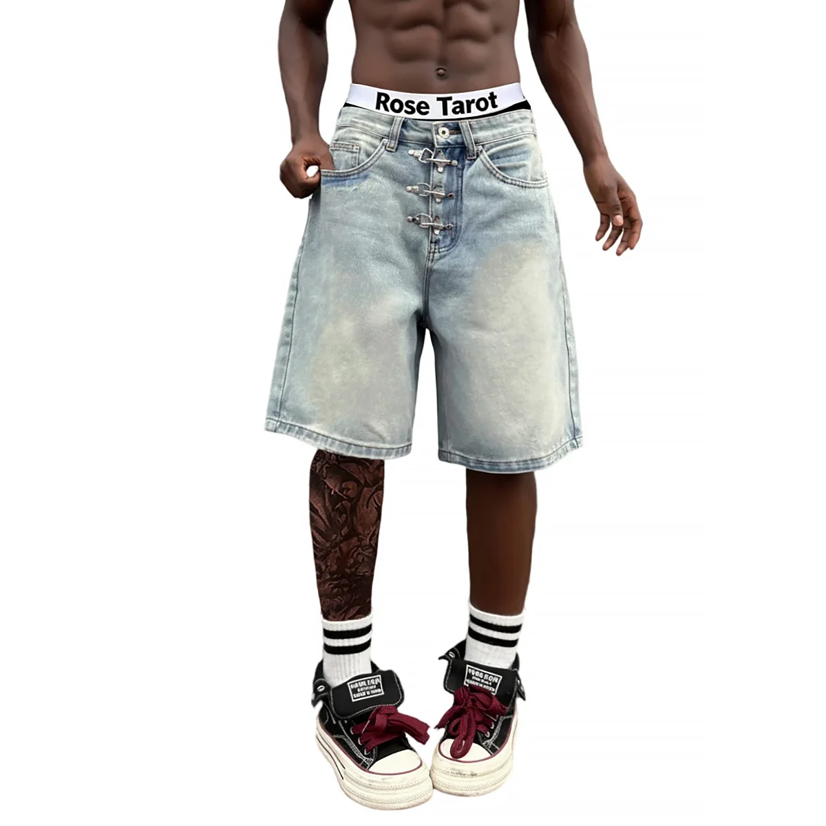 Metal Buckle Short Baggy Jeans - Jeans Pants Fashion Men บทวิจารณ์และราคา