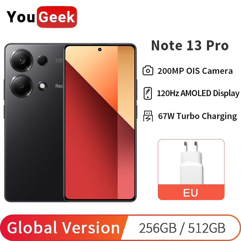 Global Version Xiaomi Redmi Note 13 Pro 4G 256GB/512GB 200MP Main Camera 120Hz AMOLED Display 67W Turbo Charging Mobile Phone