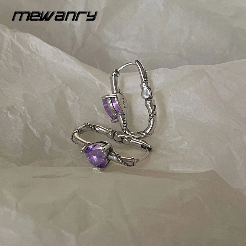 MEWANRY Prevent Allergy Purple Zircon Earrings for Women Vintage Exquisite Shiny Creative Temperament Chic Party Jewelry Gifts