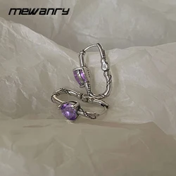 MEWANRY Prevent Allergy Purple Zircon Earrings for Women Vintage Exquisite Shiny Creative Temperament Chic Party Jewelry Gifts