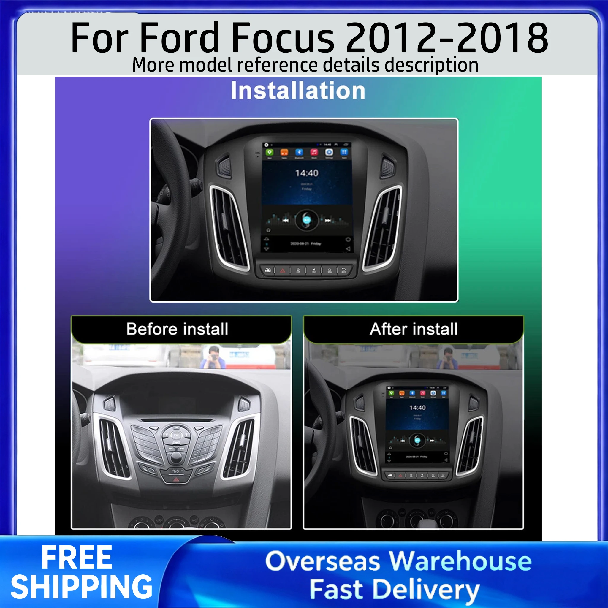 Android 15 Car Radio For Ford Focus 2012-2018 2+32G / 2+64G Built-in for Carplay Android Auto 9.7