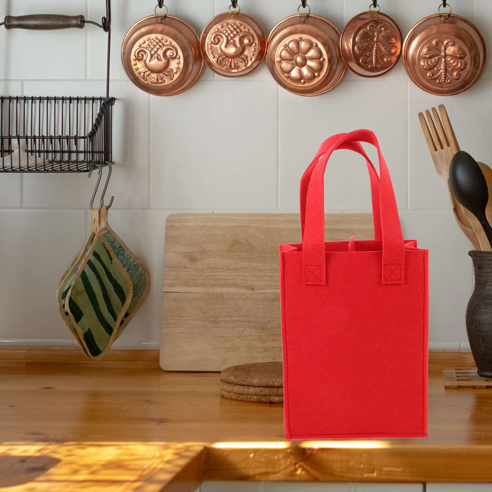 

Felt Bag for 2 Bottles 24x18x8.5cm Portable Tote Gift Carrier Storage Reusable Red Decorative Packing Bags