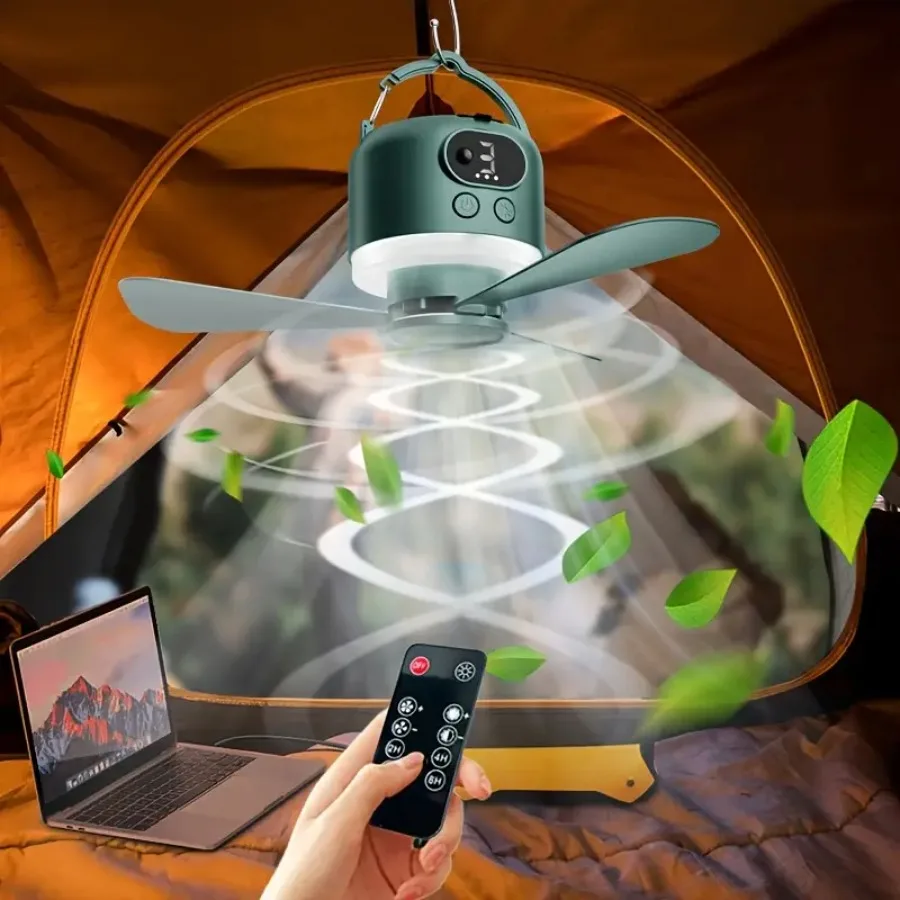 

10400mAh Outdoor Portable Mini Ceiling Fan with USB Charging, Camping Fan Light, Rechargeable Remote-Controlled Ceiling Fan for