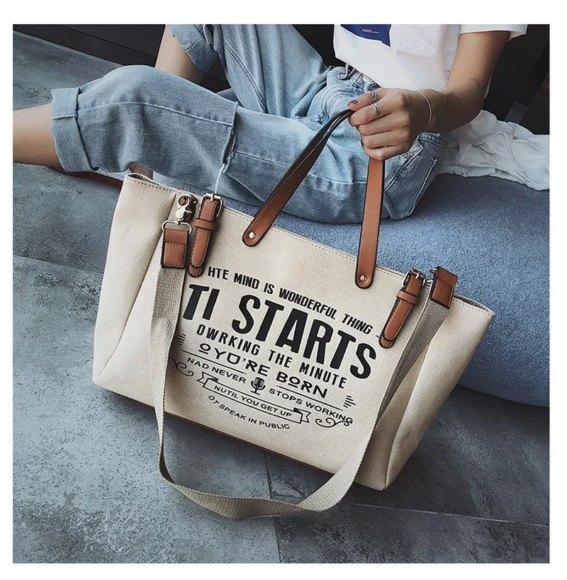 New Korean Edition Slanted Canvas Large Capacity Travel Handheld Tote Backpack 2026 Handbag Trendy Versatile Fashion Casual Bag