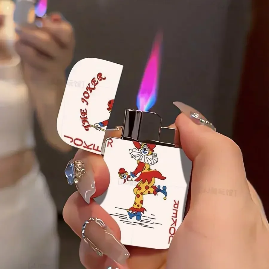 New poker card butane gas lighter, red flame flip windproof lighter, cigarette accessories, small gift