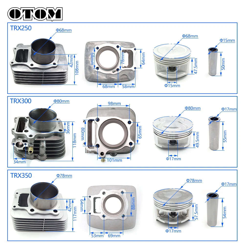 OTOM TRX Motorcycle Cylinder Kit Engine Cylinders Head Block Piston Pin Ring Sealing Pad For HONDA TRX250 TRX300 TRX350 TRX400