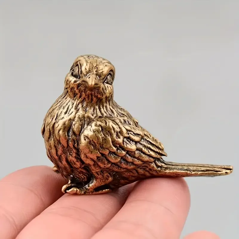 Antike Messing-Spatz-Statue, Vogel-Skulptur, massives Messing, Vogel, Heimdekoration, Sammlerstück, Mini-Tierfigur für verschiedene Raumanten – Detail 3