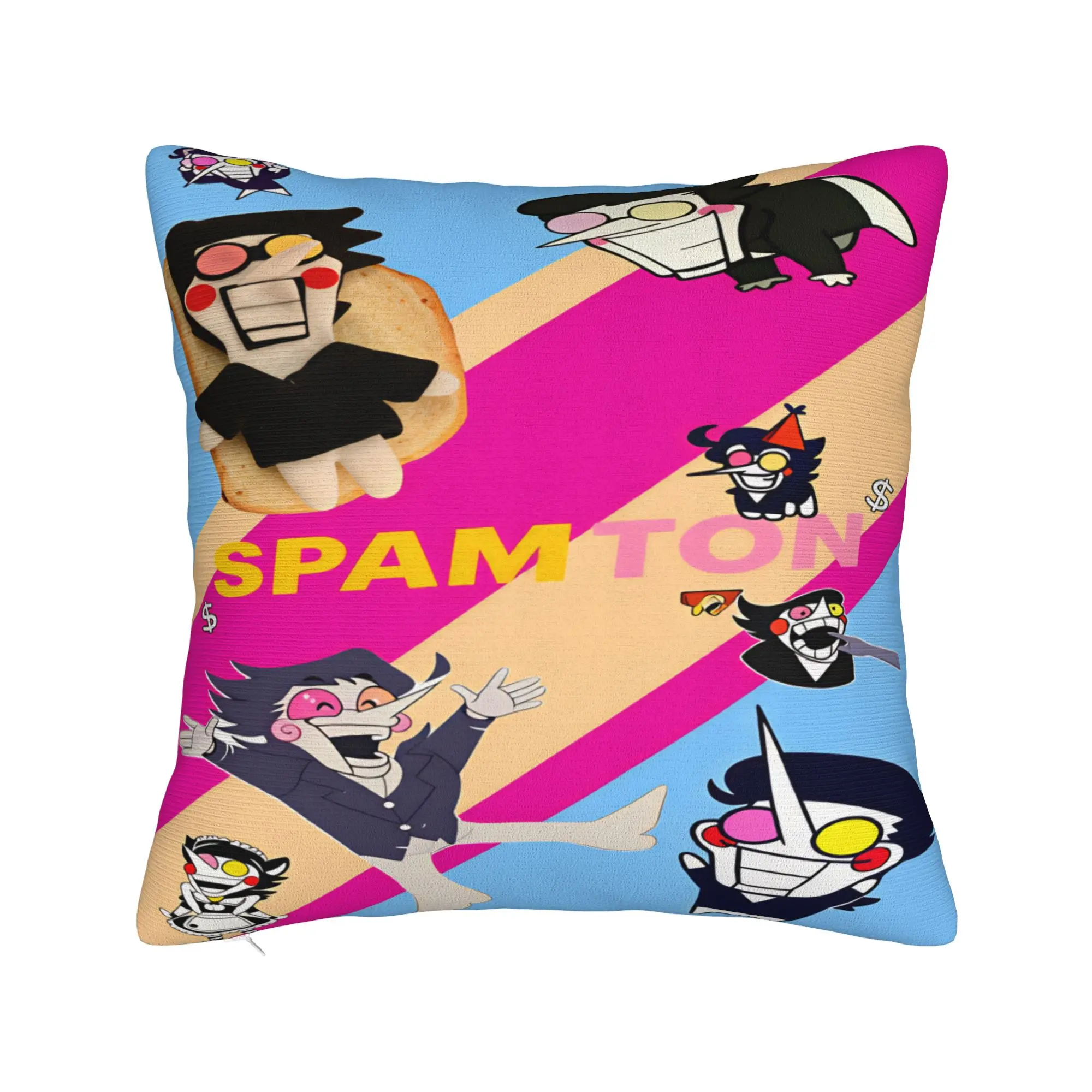 Deltarune Spamton Multi Cute Forms Striped Background Spamton Text Pillow Cover Pillow Case For Bed Chair Cushion Cover Gift
