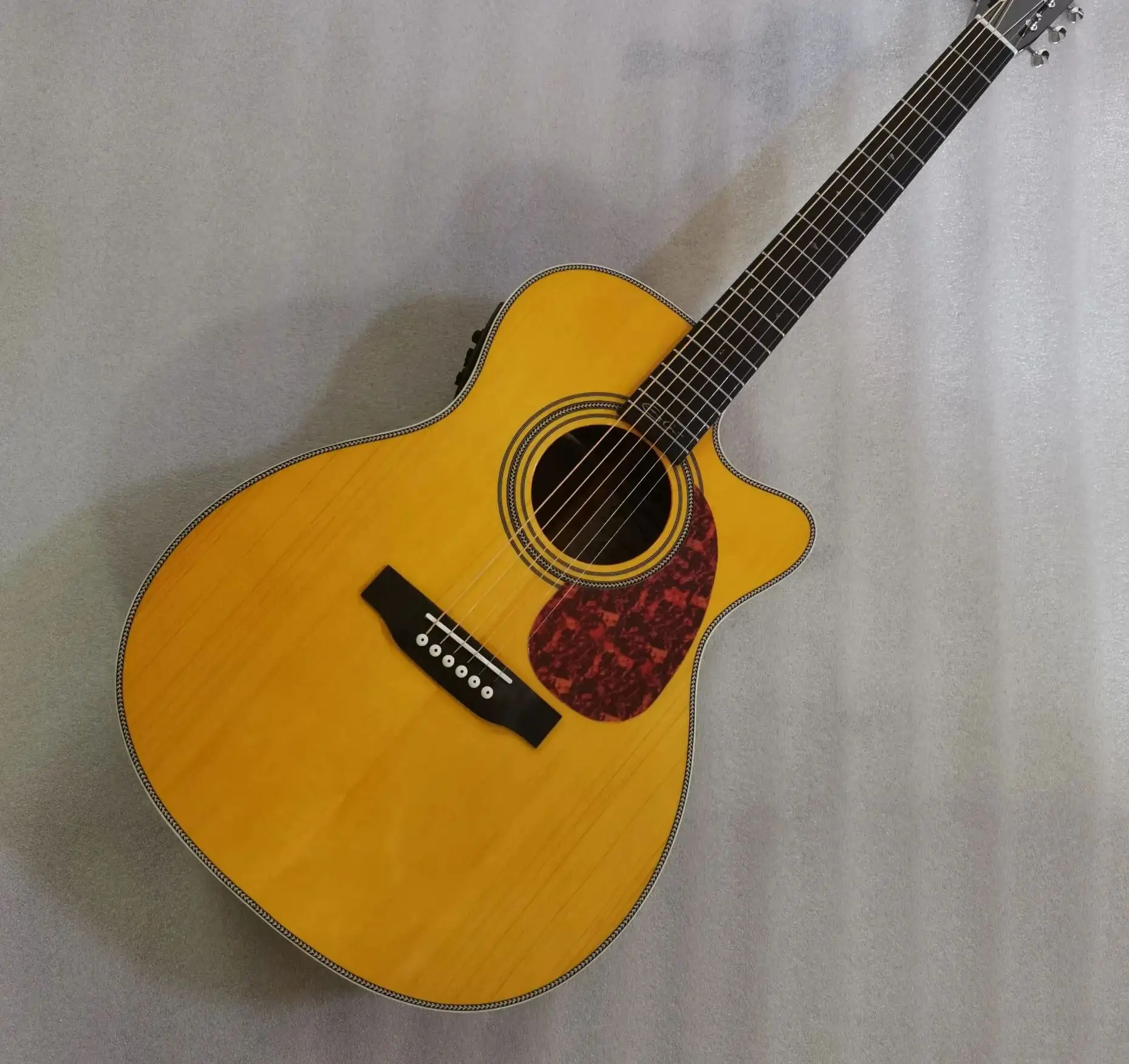 

single cut solid OOO28 rosewood herringbone binding upgrade handmade fingerstyle cutaway acoustic electric OM guitar