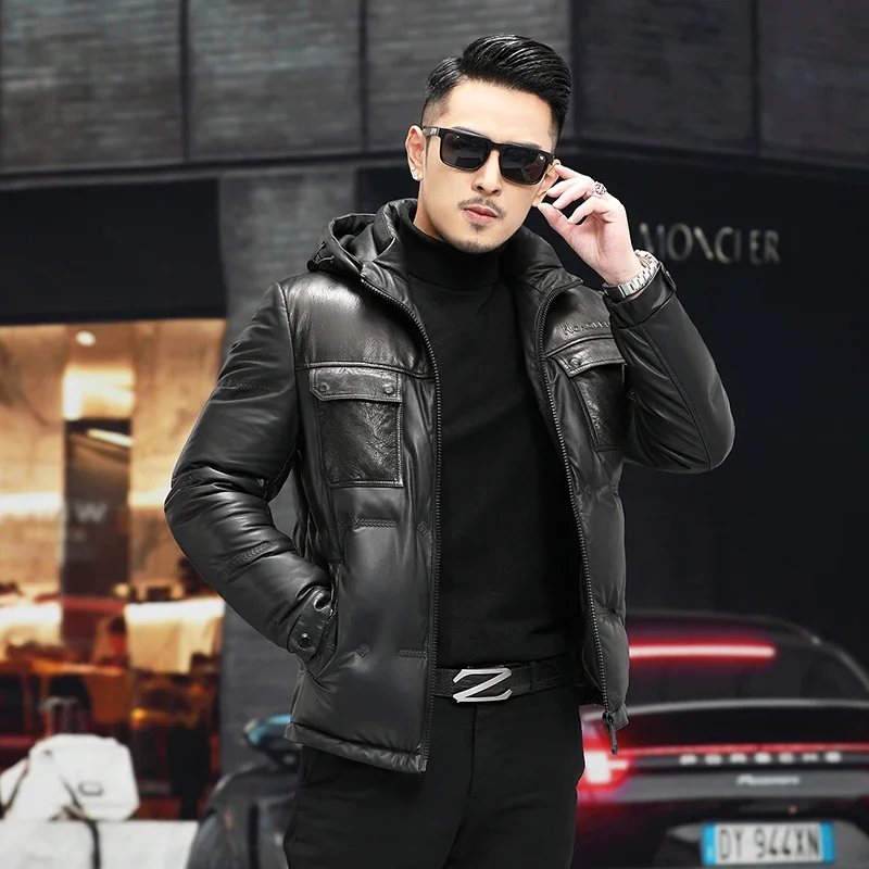 

Winter Tcyeek Warm Man Down Jackets Fashion Genuine Leather Jacket Men Thickened Sheepskin 90% White Duck Coats Clothes