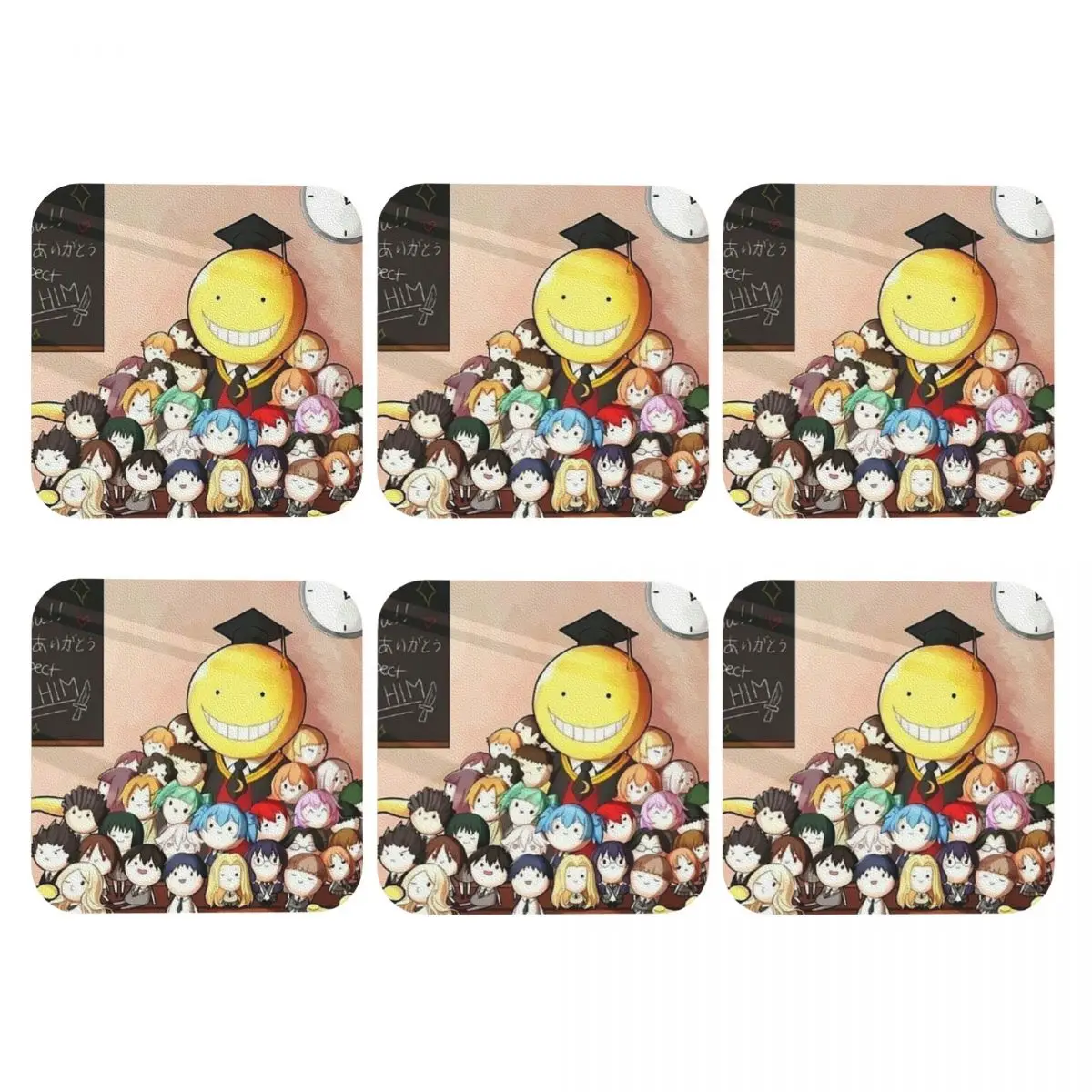 Assassination Classroom Octopus Koro Sensei - Posavasos de PVC y cuero, manteles individuales para café, decoración de cocina, juego de 6