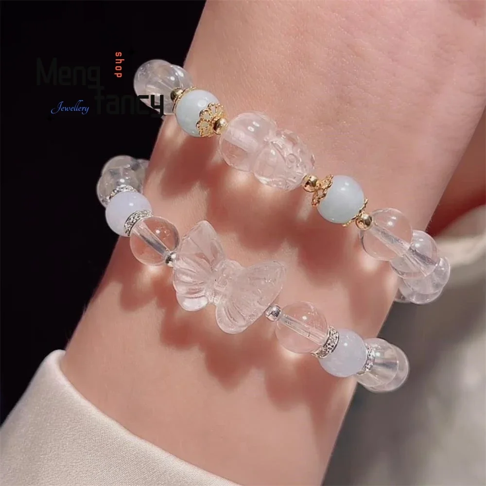 

Natural Crisp White Crystal Bow Simple Elegant High-grade Bracelet Female Aquamarine Luxury Jewelry Best Selling Holiday Gifts