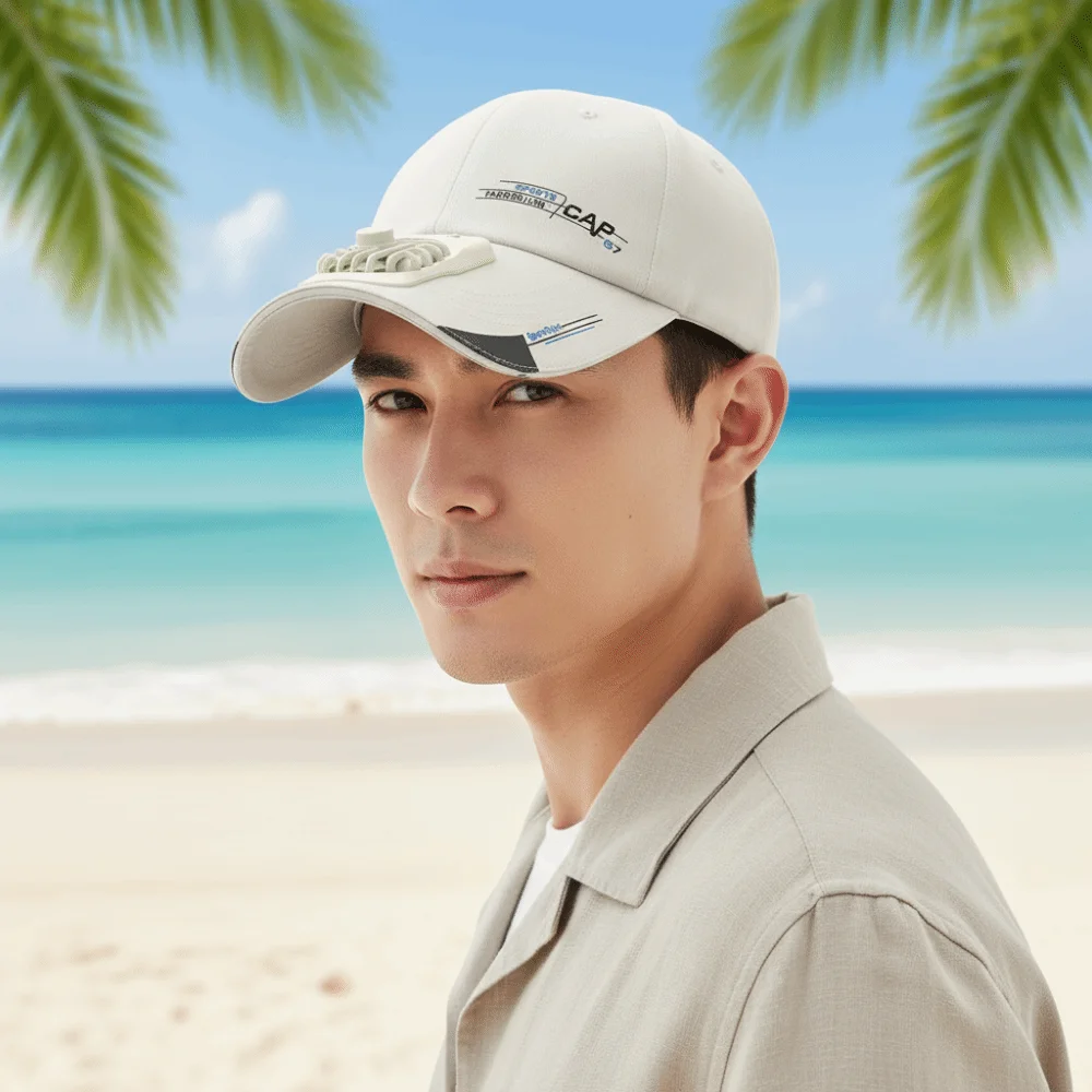 Portable Baseball Cap with Fan Adjustable Long-lasting Rechargeable Fan Hat Breathable Polyester