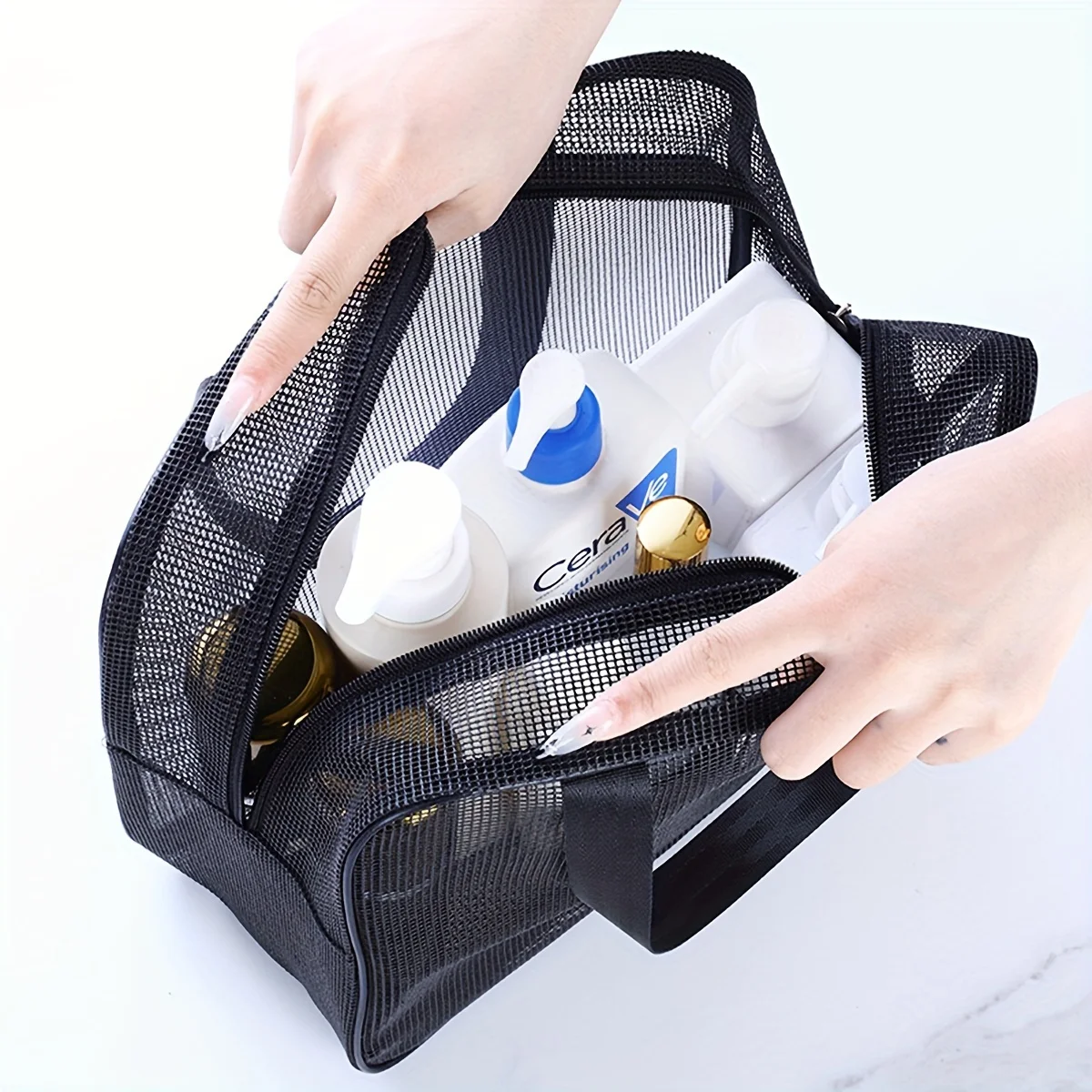 Mesh Shower Caddy Tote Bag Cosmetic Storage Bag Multifunctional Shower Bag Large Capacity Portable Toiletry Organizer
