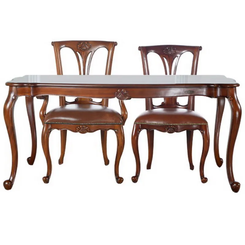 European Eating Dining Table and Chairs Mahogany Solid Wood Carving American Dining Table and Chairs Dining Room Furniture