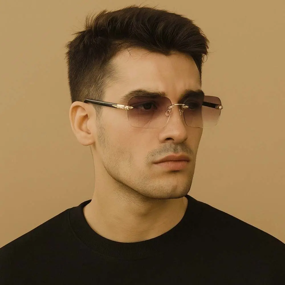 

Party Retro Frameless Sunnies Lightweight Eyewear Square Frame Sunglasses Waterproof HD Anti-UV Glasses Daily