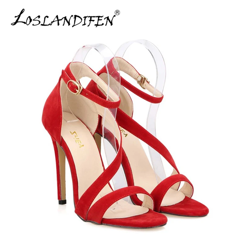 2024 New Women Sandals Sexy Open Toe Ankle Straps High Heels Stilettos Suede Wedding Shoes 11CM Thin Sandalias 102-8VE