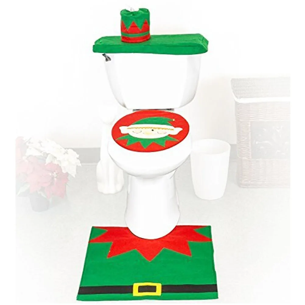 

Holiday Themed Multicolor Toilet Cover Set Christmas Bathroom Decoration for Festive Home Xmas Spirit Enhancement