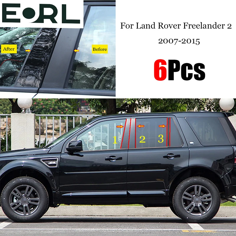 

6PCS Polished Pillar Posts Fit For Land Rover Lr2 Freelander 2 2007 - 2015 Window Trim Cover BC Column Sticker