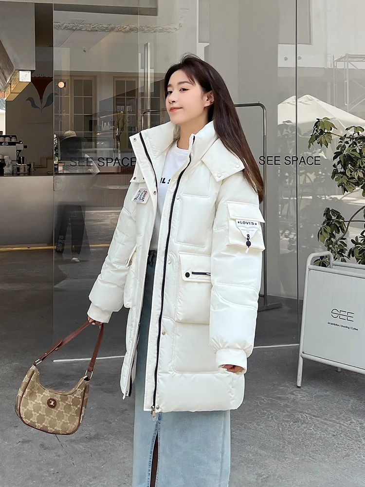 2022 New Women\'s Parka Winter Jacket Hooded Long Thick Warm Cotton Padded Jackets Parkas Woman Clothing Candy Color Winter Coat