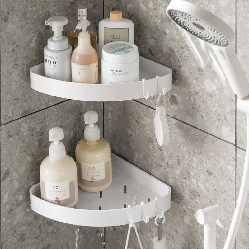 Nicht perforierte weiße dreieckige Badezimmerregale, Aufbewahrungsregal für Toiletten-Ecken, Duschregal, Badezimmer-Eckregal-Zubehör
