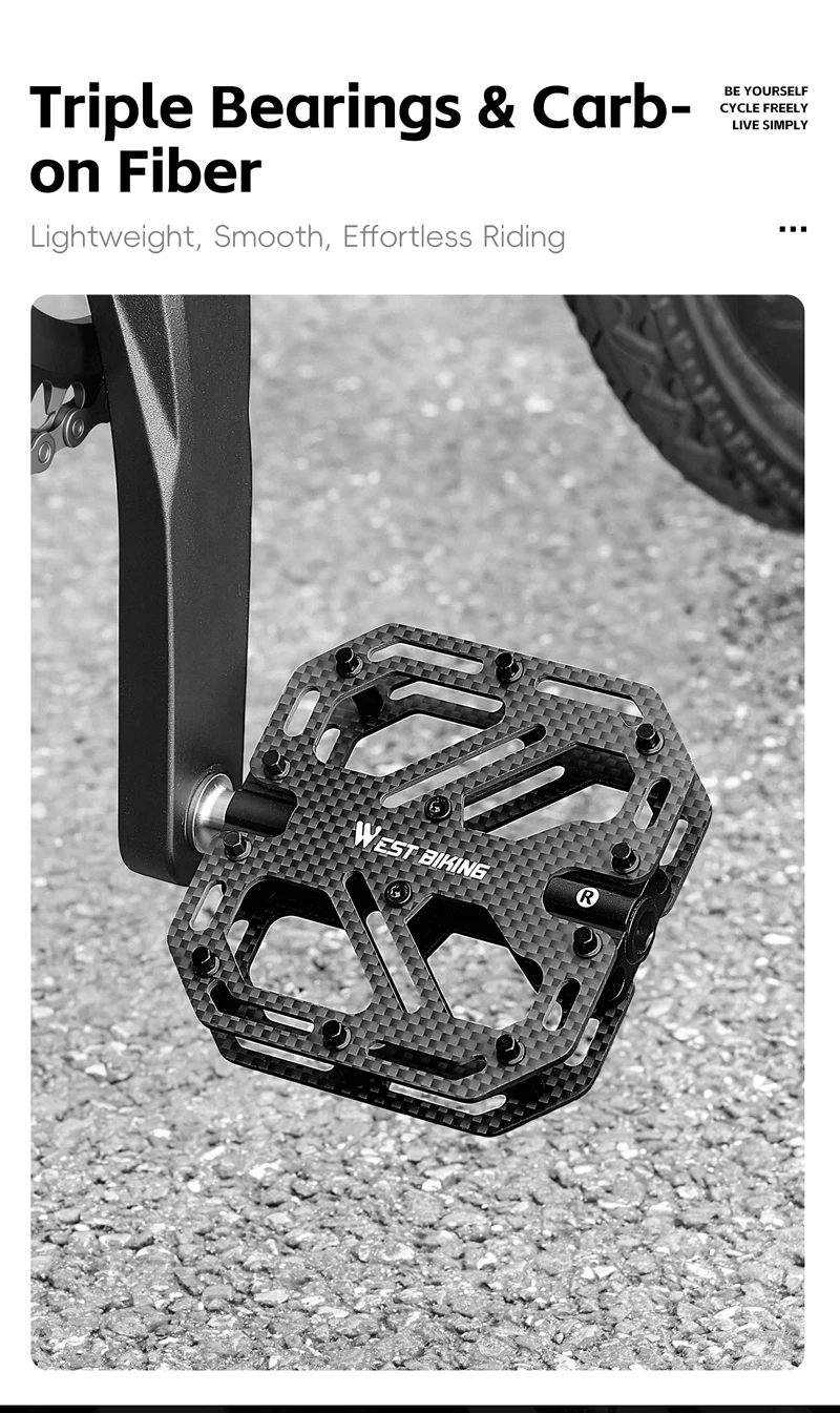 WEST BIKING Carbonfaser-Fahrradpedale 3 Gedichtete Lager Titan-Achse Rutschfeste MTB Rennrad Leichtgewichtige Pedale Fahrradteile – Detail 8