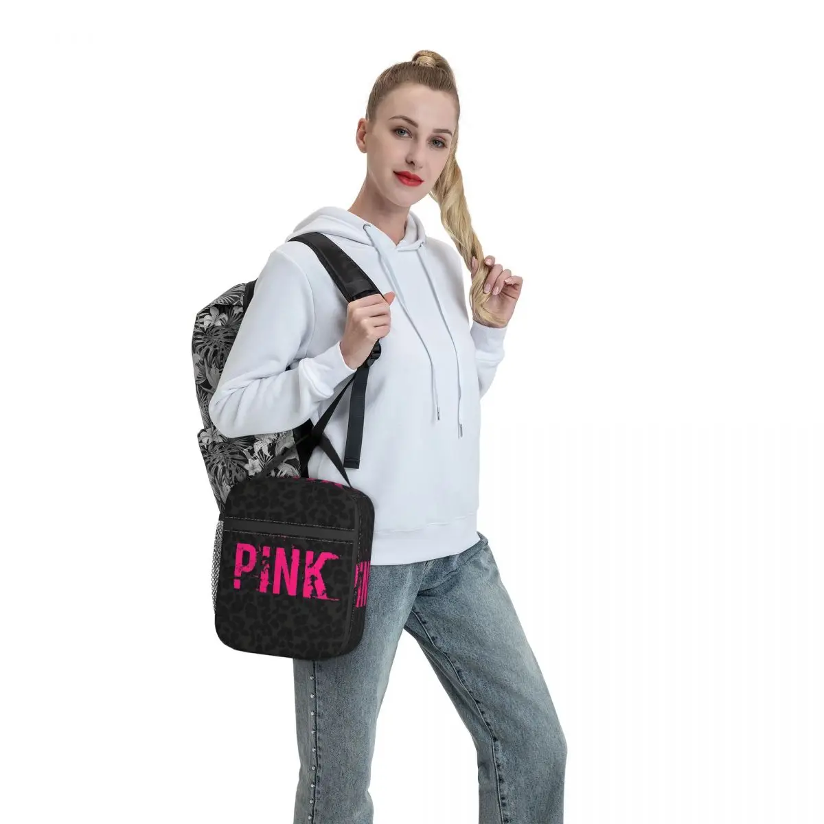 Pink Victoria Leopard Print Lunch Bag Travel Lunch Box For Adult Leisure Custom Tote Food Bags Oxford Portable Cooler Bag