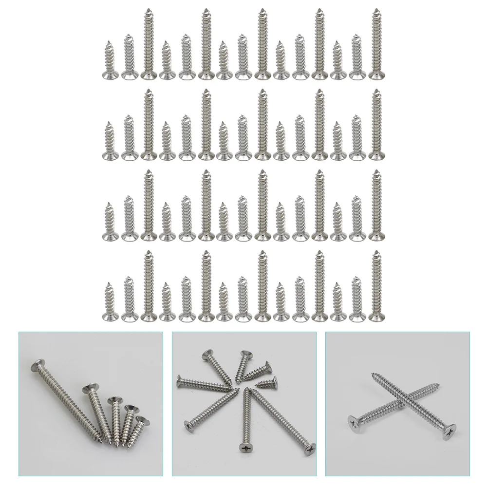 

300pcs Stainless Steel Self Tapping Screws M4X12Mm M4X16Mm M4X25Mm Flat Head Assorted For Wood Plastic Metal Fastening Durable
