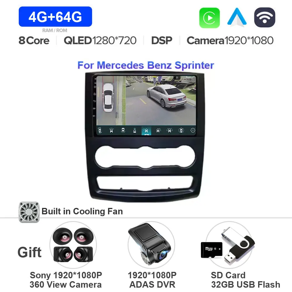 Android 15 Auto Multimedia Videospeler GPS Stereo met CarPlay WiFi 5G DSP voor VW Crafter Mercedes Benz Sprinter