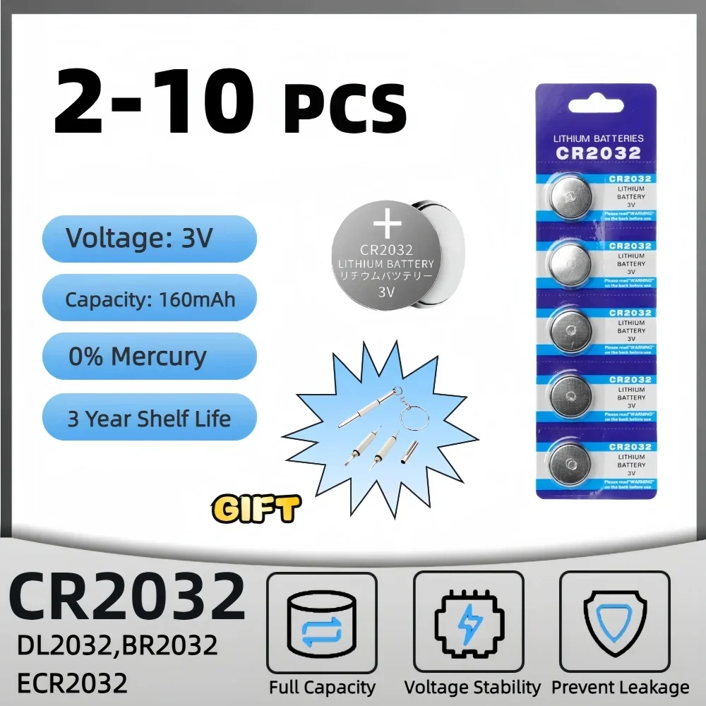 2-10PCS CR2032 CR 2032 Button Battery 3V Lithium Battery For Watch Toy Calculator Car Remote Control Button Coin Cell