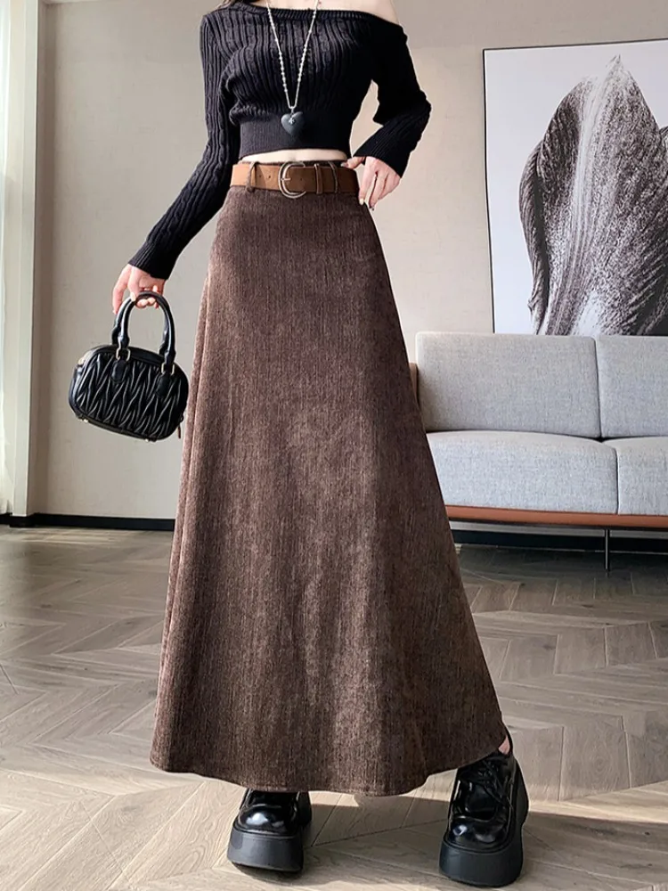 Jupe Fce taille haute pour femme, jupe drapée trapèze, coupe cintrée, longueur f, Vintage, douce et confortable, nouvelle collection automne hiver