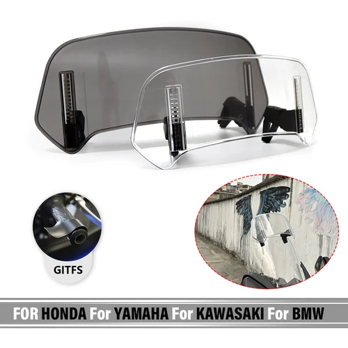 Imagen 1 del producto Para ZONTES, HONDA, YAMAHA, BMW, extensión de parabrisas, alerón ajustable, Deflector de parabrisas con abrazadera Universal