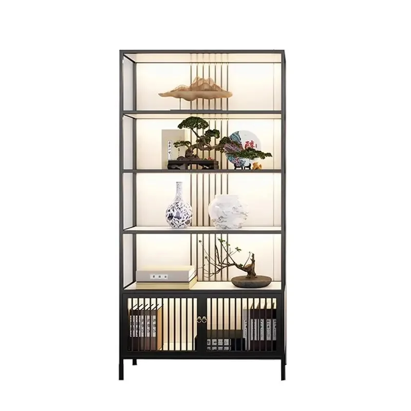 

New Chinese Rack Metal Tea Shelf Pavilion Display Cabinet Modern Simple Partition