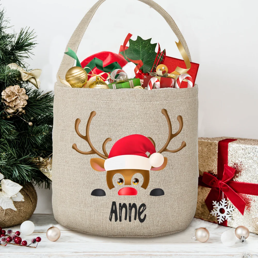 Personalised Christmas Reindeer Gift Bag Stocking Filler Eve Bag Sack for Kids Xmas Toy Sack Custom Name Christmas Delivery Sack