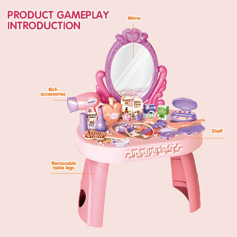 Kinderkaptafel Speelgoedmeisje Simulatie Thuis Make-up Sieraden DIY Tafel en Sticker Meisje Fantasiespeelhuis Kerstcadeaus