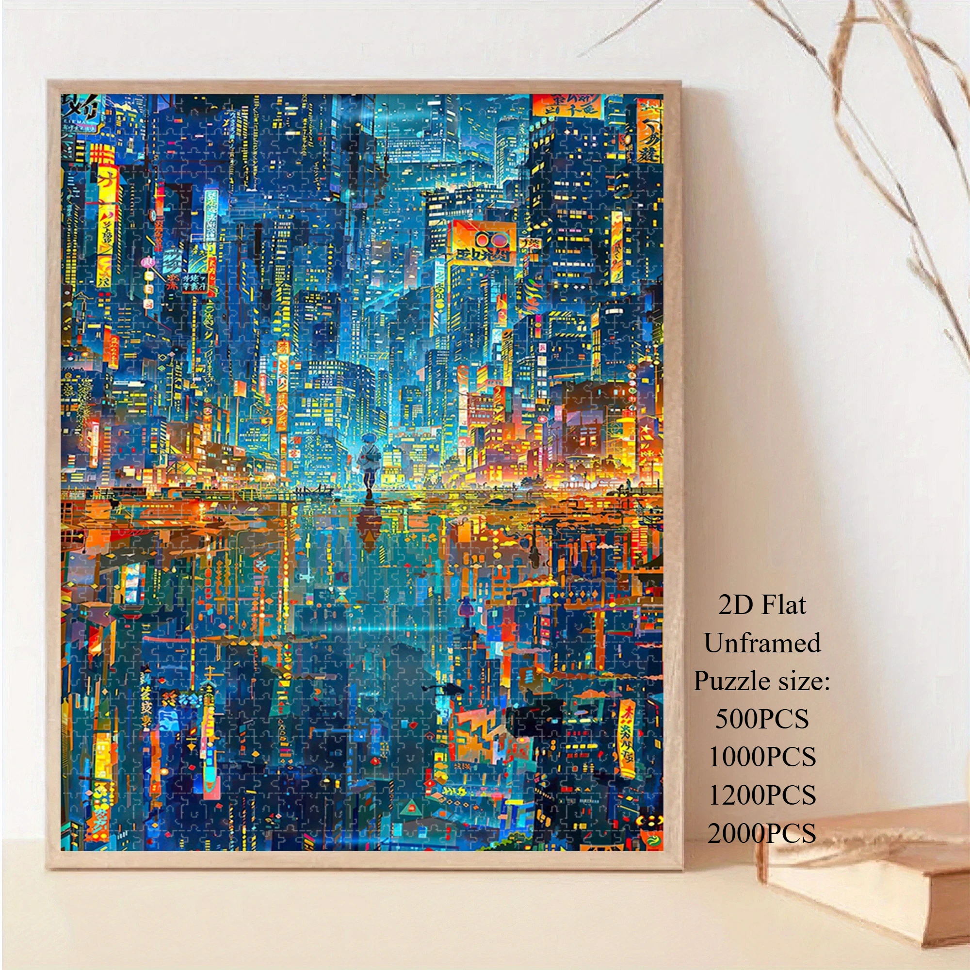 500/1000/1200/2000 PCS Jigsaw Puzzles Neon Mirror City Activity Games for Gameroom Bedroom Home Decor