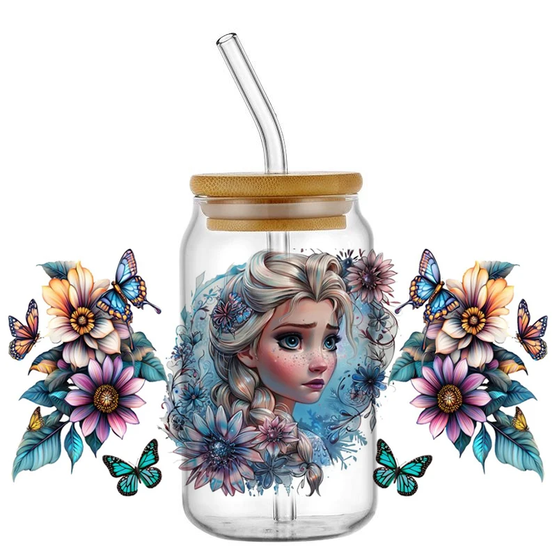 

Miniso Princess Series Decal UV DTF Cup Wrap for 16oz Libbey Glass DIY Elsa Pattern Mug Self-adhesive Washable Transfer Sticker