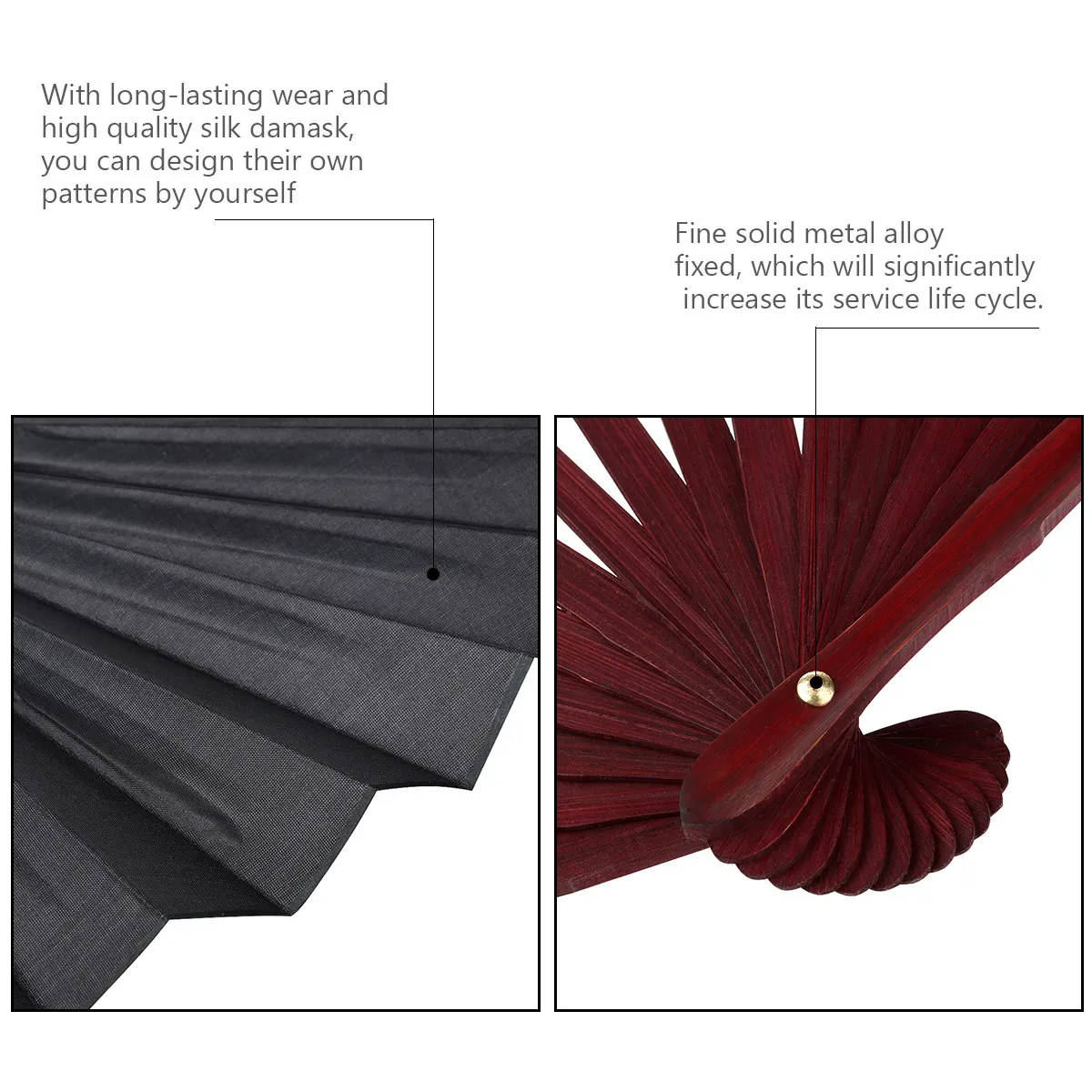 Fenical Men's Folding Fan Bamboo Frame Silk Surface Blank Customizable 33Cm Black Portable Fan for Wedding Party Gift