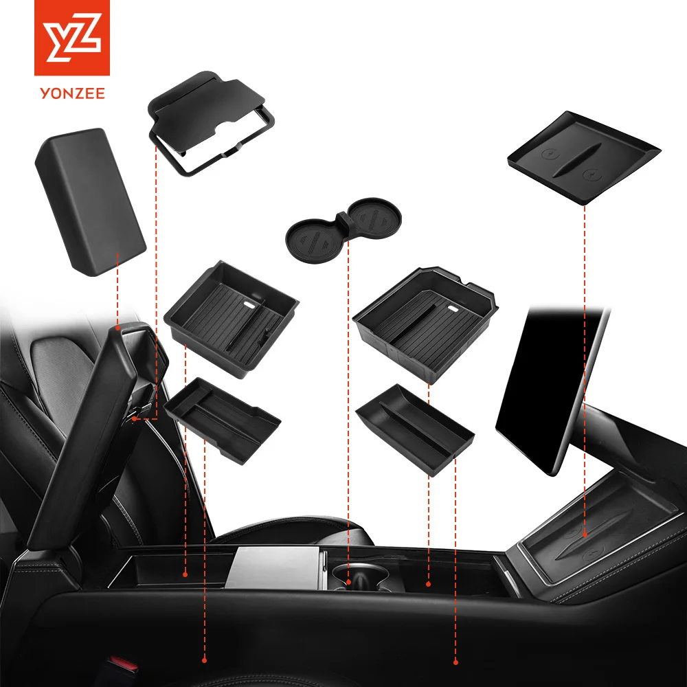 YZ pour Tesla 2025 modèle Y Juniper modèle 3 Highlands Console et accoudoir boîte de rangement ABS supérieur et inférieur avec tapis antidérapant en Silicone