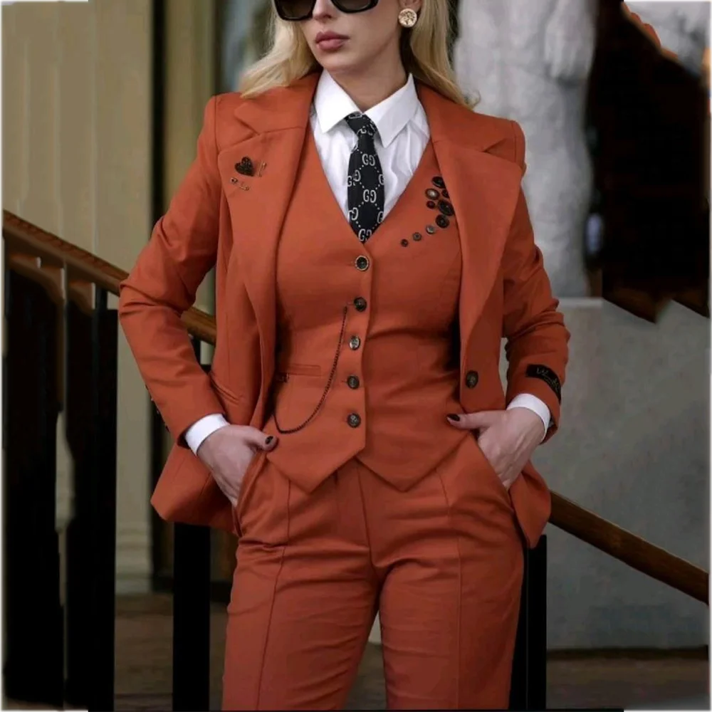 Modish Notched Lapel Women Suit Slim Fitted Solid Costume Custom Made Professional Single Breasted Lady Sets Full Outfits