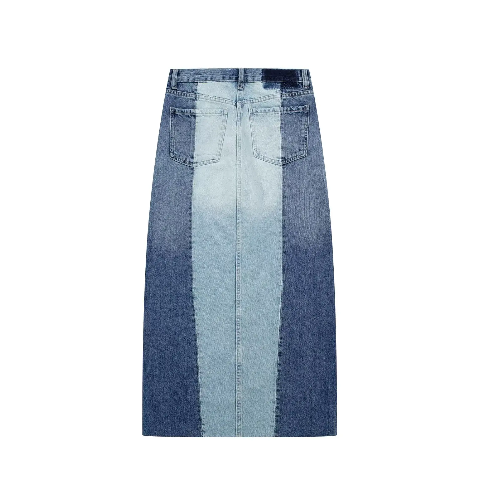 TRAF Blue Denim Long Skirt Women Patchwork Jean Maxi Skirts for Women Summer Mid Waist Woman Skirts Streetwear Slit Women Skirt