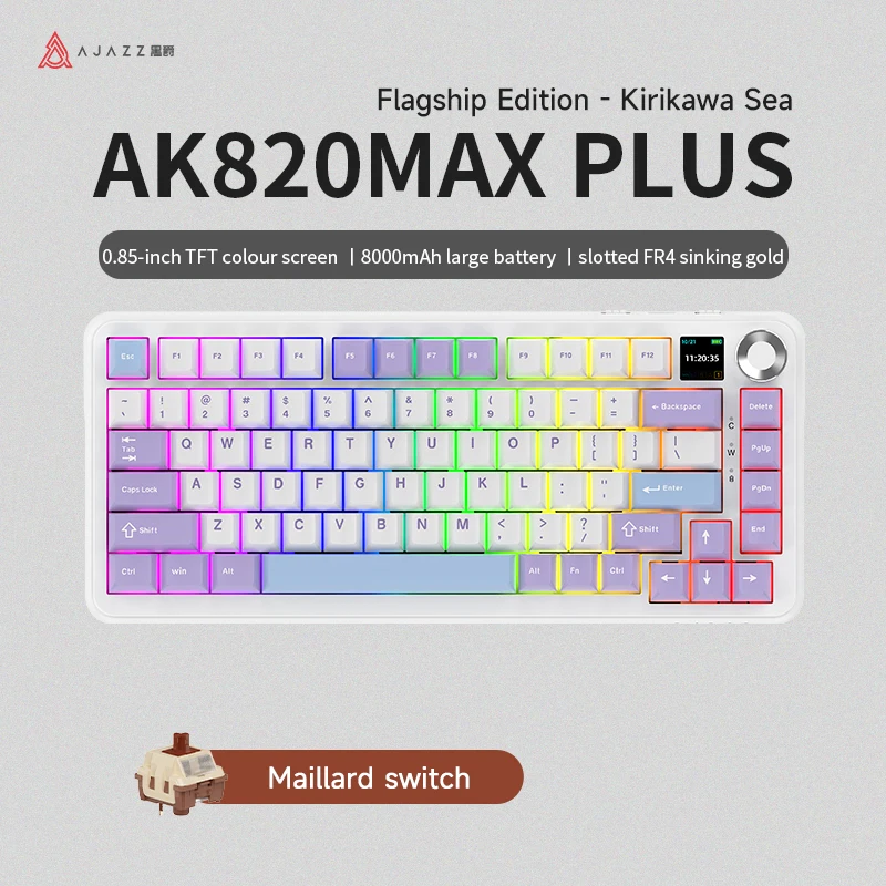 AJAZZ AK820 MAX 3-modus hot-swappable mechanisch toetsenbord - Draadloos, duurzame 8000 mAh batterij, USB-C opladen, geïntegreerd