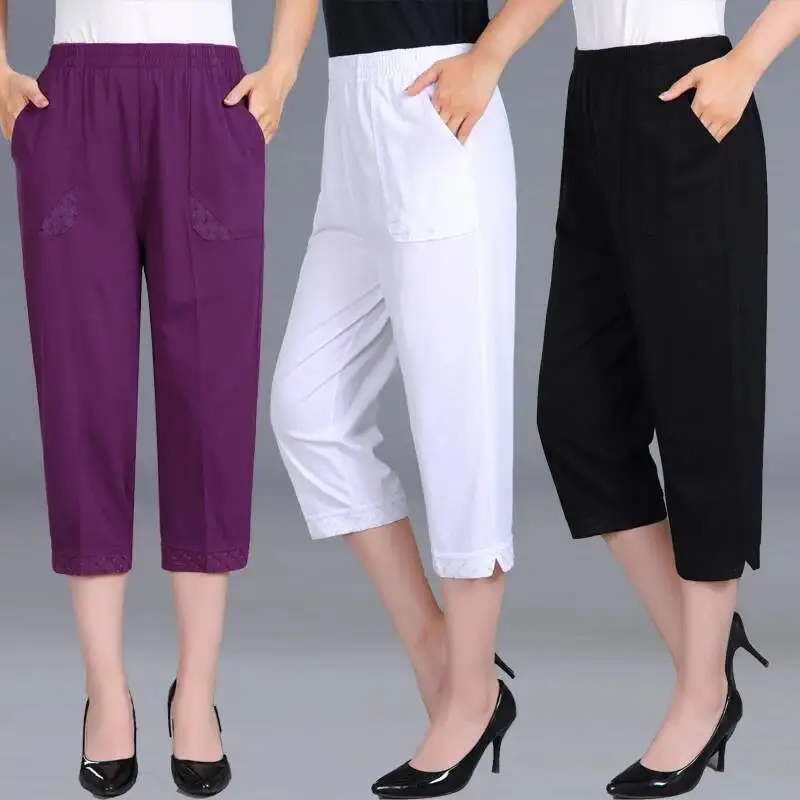 Women Capris Pants 2025 Fashion High Waist Cropped Pants Woman Candy Color Straight Calf-Length Pant Women's Summer Breeches