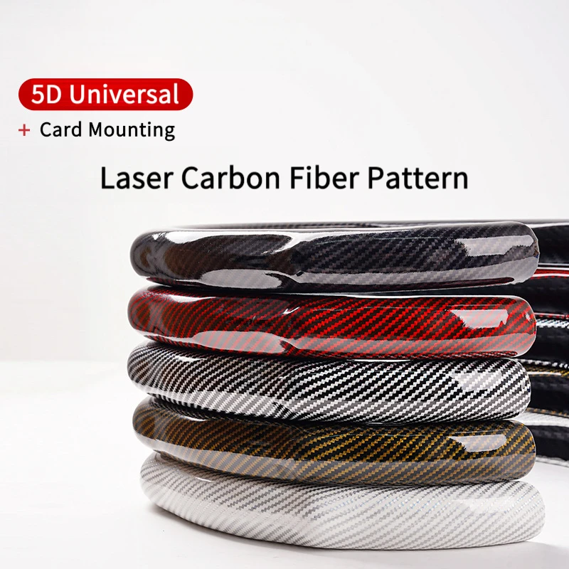 

5D Universal Car Steering Wheel Cover 38CM Laser Carbon Fiber Pattern Anti-Slip Covers Accessories For BMW Tesla Peugeot Golf