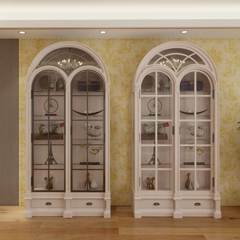 Estante retrô de madeira maciça para sala de estar americana, display contra a parede, prateleira de porta de vidro europeia