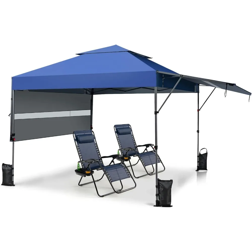 10x17.6 Ft Pop Up Canopy with Adjustable Dual Awnings,with 8 Stakes, 4 Ropes, 4 Sand Bags, Wheeled, 2 Tier Outdoor Canopy Tent