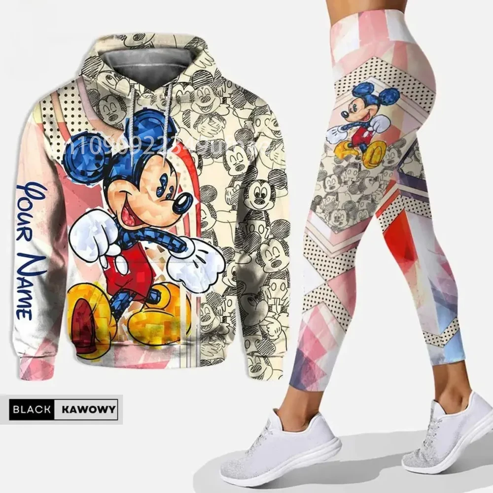 Personalized Disney Mickey Mouse Minnie 3D Women's Hoodie and Leggings Suit Minnie Yoga Pants Sweatpants Fashion Sports Suit Set