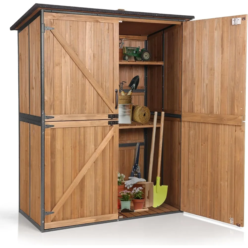 

Storage Shed Outdoor Storage Cabinet Upgraded with All Arounded Metal Frame, Wooden Floor and Adjustable Shevels 55 L