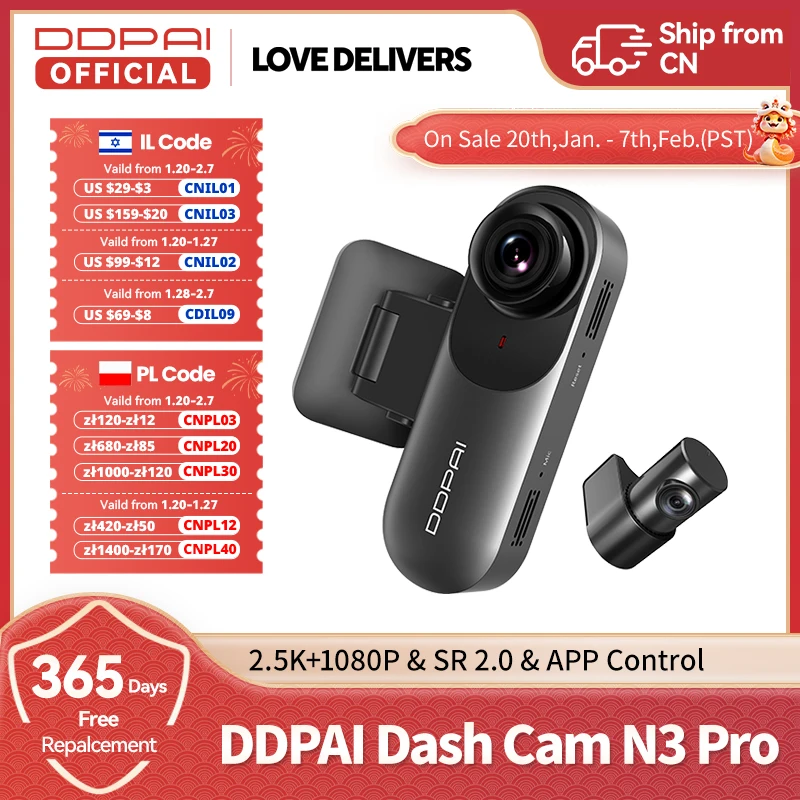 DDPAI Dash Camera Mola N3 Pro Car Cam Front and Rear Car Recorder 2.5K Car DVR Dash Camera Recorder GPS  24H Parking Monitor