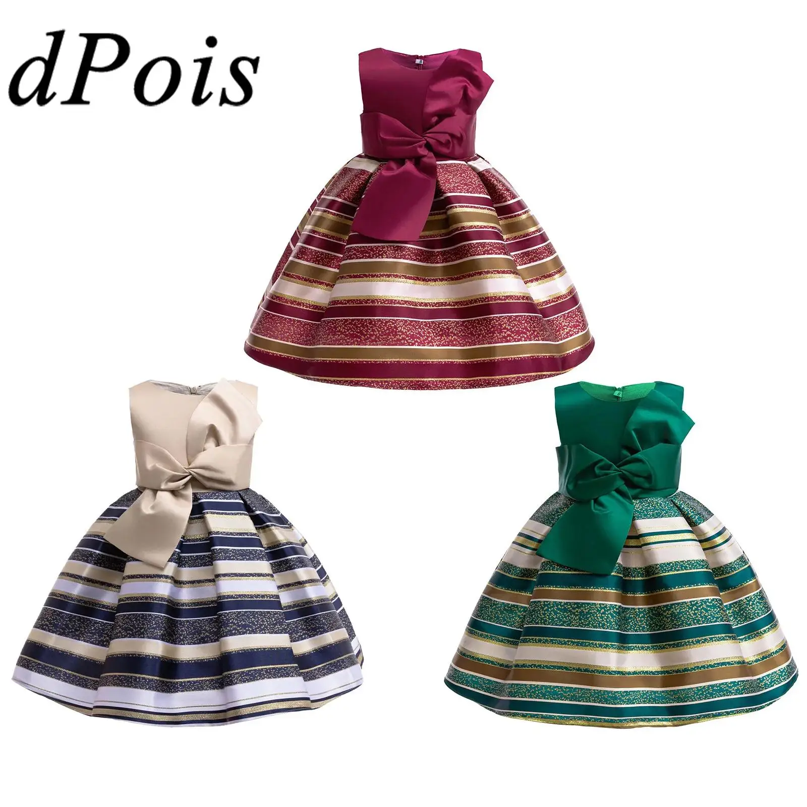 

Рождественское карнавальное праздничное платье для девочек, рождественское бальное платье в полоску с бантом, без рукавов, праздничные костюмы принцессы, платья на день рождения
